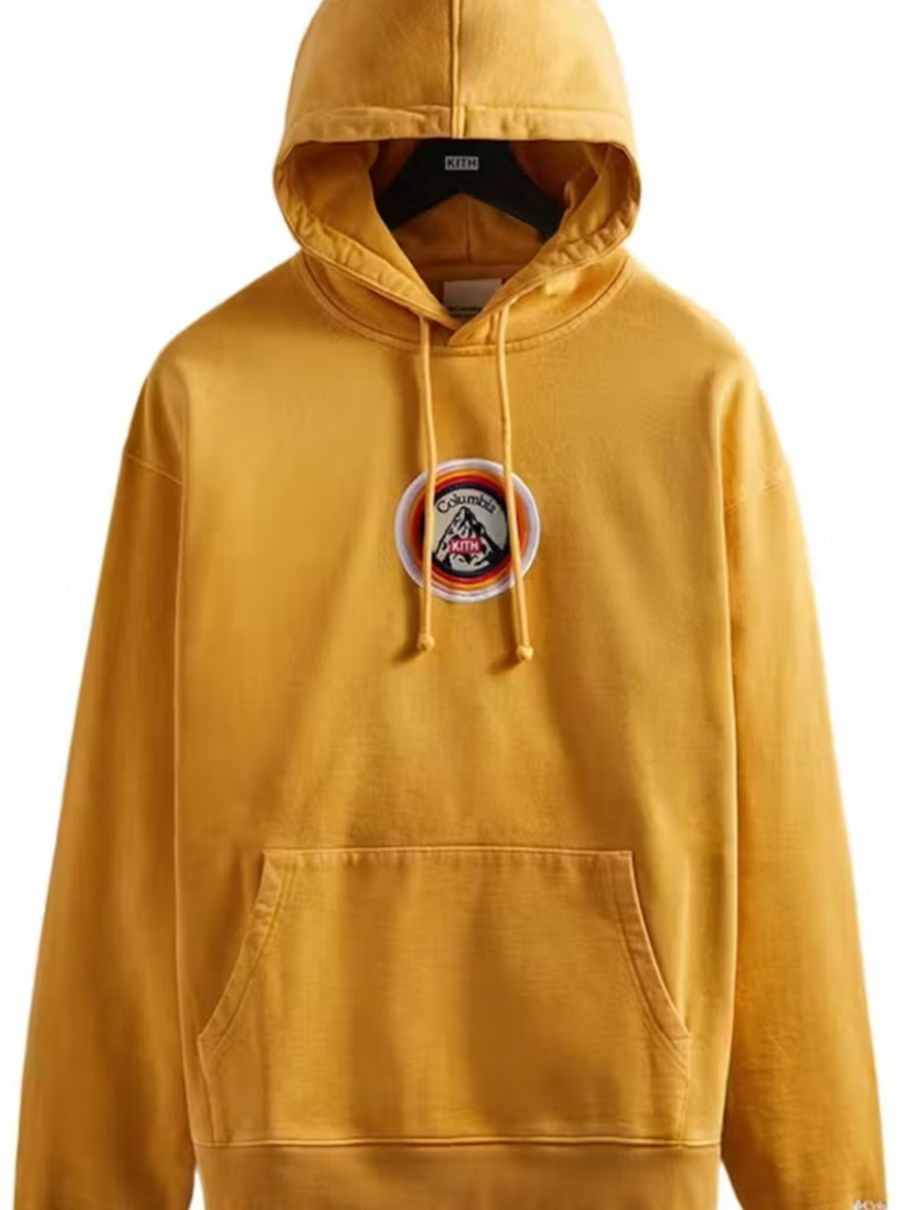 Kith Men’s Yellow Pullover Hoodie with Center Logo Columbia collab